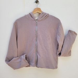 ANTHROPOLOGIE T.La WOMEN'S TAUPE CROPPED COTTON ZIP-UP HOODIE   Small